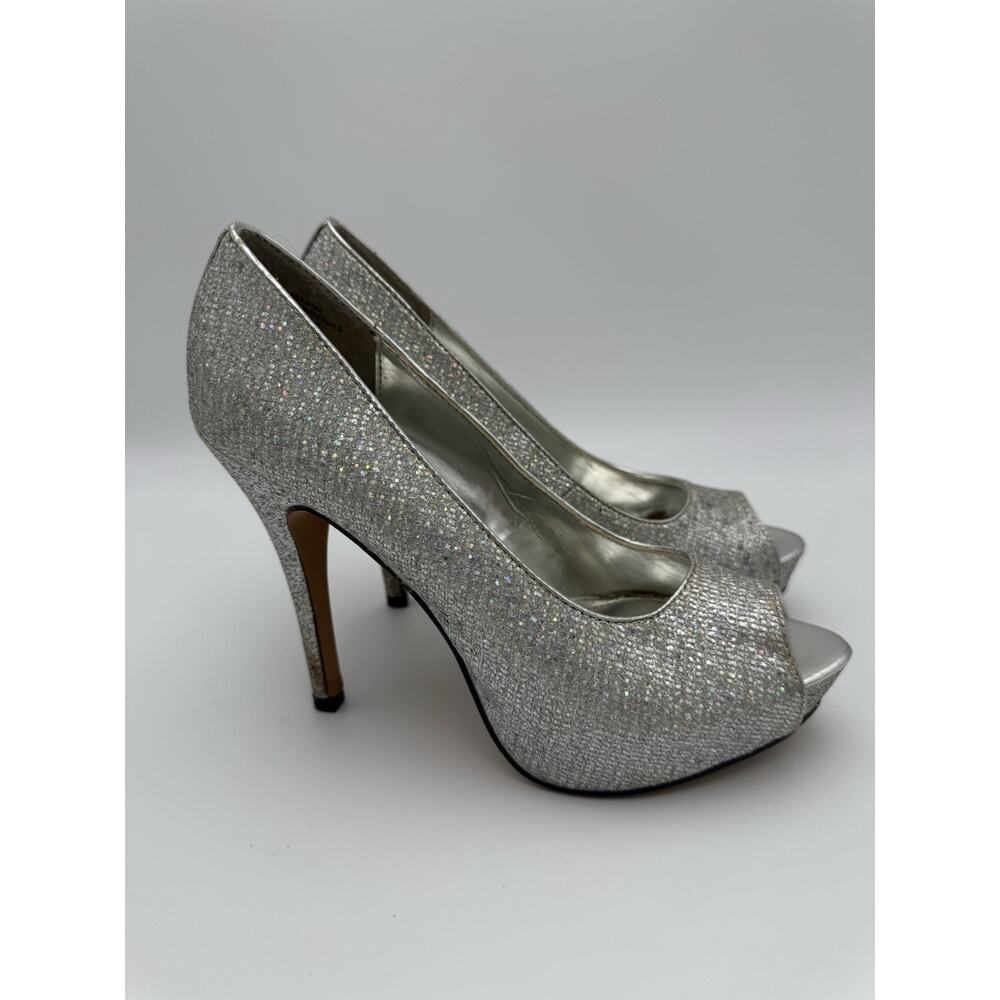 Worthington Silver Glitter Peep Toe High Heels Size 7